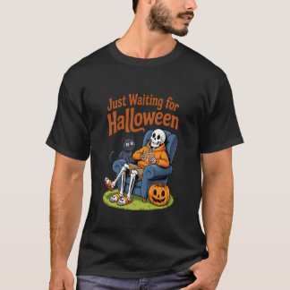 Just Waiting for Halloween Countdown Spooky Skelet T-Shirt