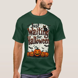 Just Waiting For Halloween Creepy Cute Cat Bats Pu T-Shirt