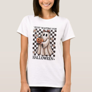 Just Waiting For Halloween Cute Ghost Pumpkin T-Shirt