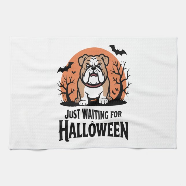 Just Waiting for Halloween Dog Tea Towel (Horizontal)