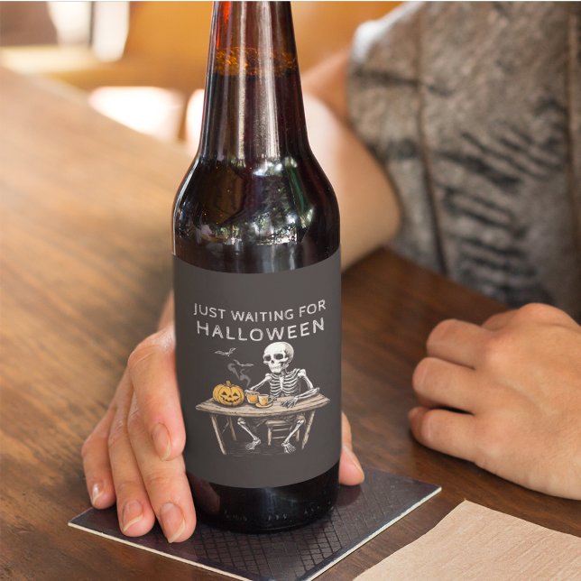 "Just Waiting for Halloween | Fun Skeleton  Beer Bottle Label (Creator Uploaded)