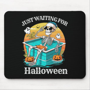 Just Waiting For Halloween Funny Retro Skeleton Su Mouse Mat