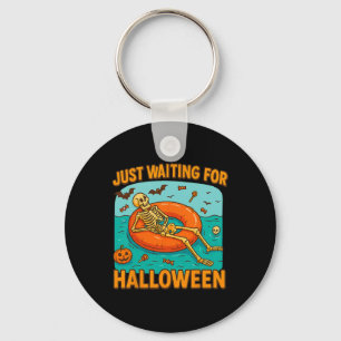 Just Waiting For Halloween Funny Skeleton Floating Key Ring