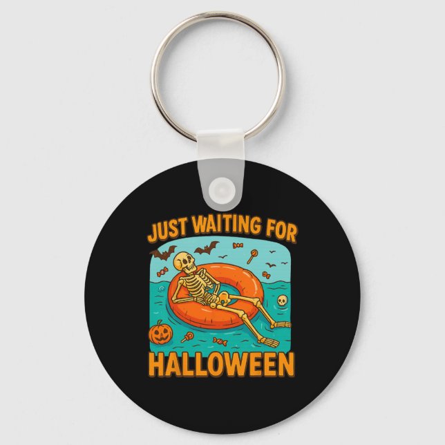 Just Waiting For Halloween Funny Skeleton Floating Key Ring (Front)