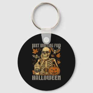Just Waiting For Halloween, Funny Skeleton Pumpkin Key Ring