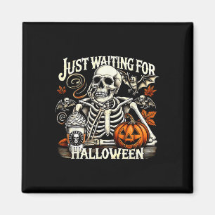 Just Waiting For Halloween Funny Skeleton Pumpkin Magnet