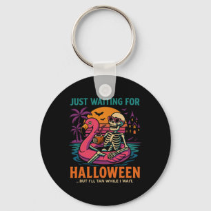 Just Waiting For Halloween Funny Skeleton Tee Key Ring