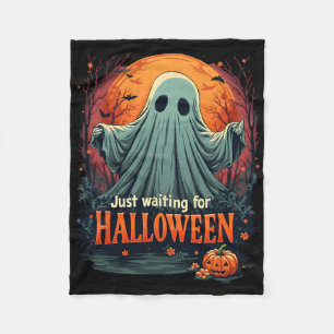 Just Waiting For Halloween Funny Spooky Season Gra Fleece Blanket