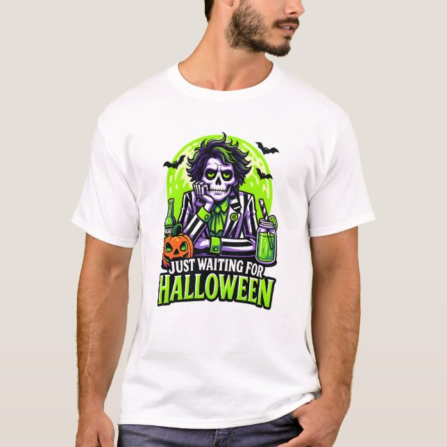 Just Waiting for Halloween – Funny Spooky Season T-Shirt (Front)