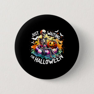 Just Waiting For Halloween Jack O Lantern Skeleton 6 Cm Round Badge