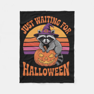 Just Waiting For Halloween Racoon Pumpkin Witch H Fleece Blanket