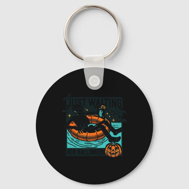 Just Waiting For Halloween Relaxing Skeleton Spook Key Ring (Front)