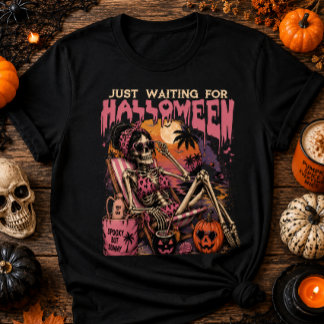 Just Waiting for Halloween Retro Skeleton Vacation T-Shirt