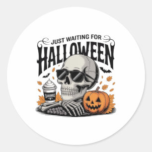 Just Waiting For Halloween Skeleton Coffee Jack Or Classic Round Sticker