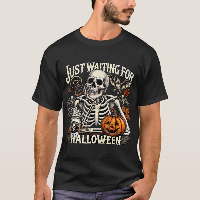 Just Waiting For Halloween Skeleton Coffee Jack  T-Shirt (Front)
