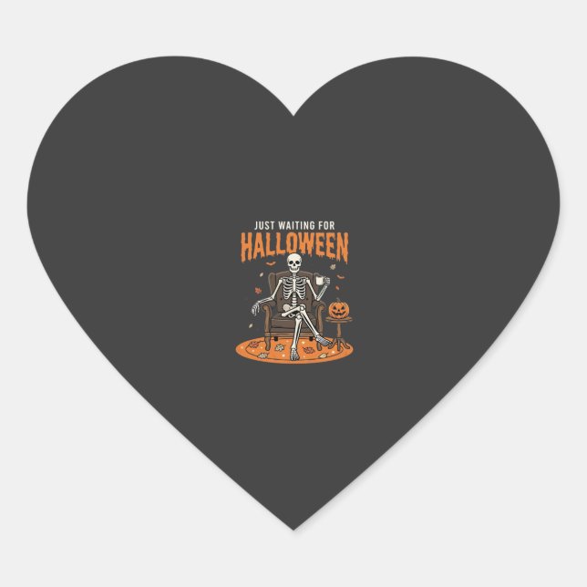Just Waiting For Halloween Skeleton Design_1 Heart Sticker (Front)