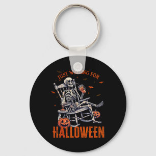 Just Waiting For Halloween Skeleton Halloween Part Key Ring