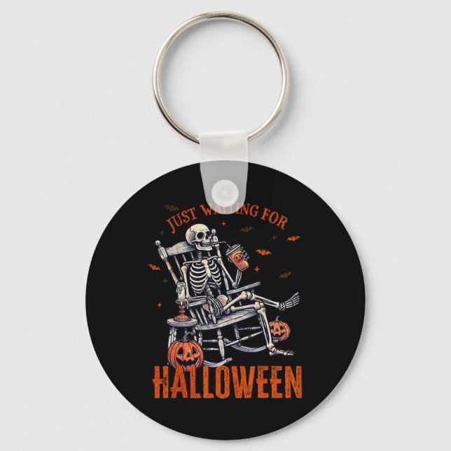 Just Waiting For Halloween Skeleton Halloween Part Key Ring (Front)