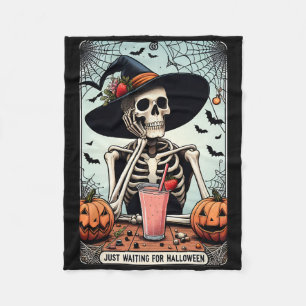 Just Waiting For Halloween Skeleton Hat Witches  Fleece Blanket