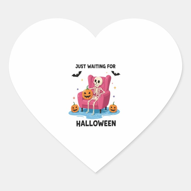 Just Waiting for Halloween Skeleton Heart Sticker (Front)