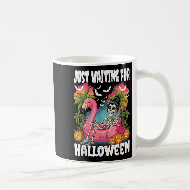 Just Waiting For Halloween Skeleton Spooky Summer  Coffee Mug (Right)