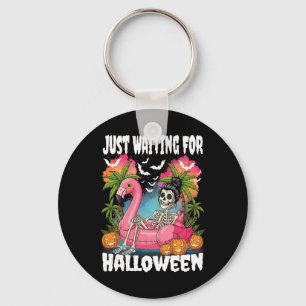 Just Waiting For Halloween Skeleton Spooky Summer Key Ring