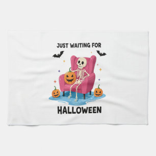 Just Waiting for Halloween Skeleton Tea Towel