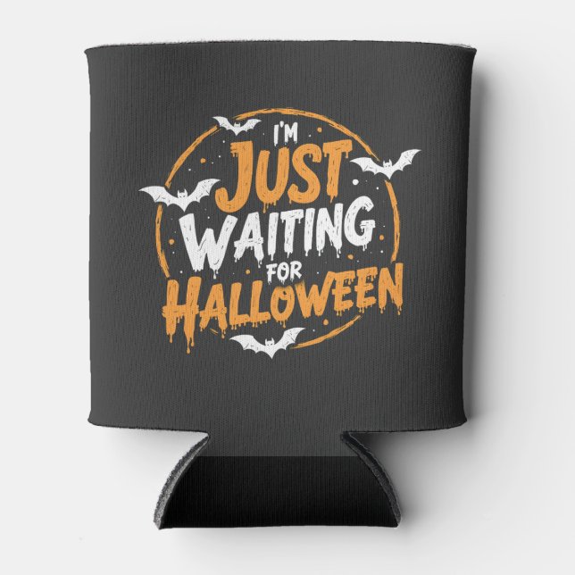 Just Waiting For Halloween Spooky Batty Gift  Can Cooler (Front)