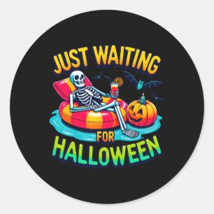 Just Waiting For Halloween Spooky Skeleton Summer Classic Round Sticker