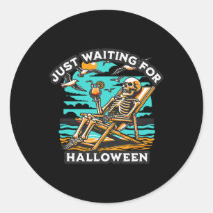 Just Waiting For Halloween Spooky Skeleton Summer Classic Round Sticker