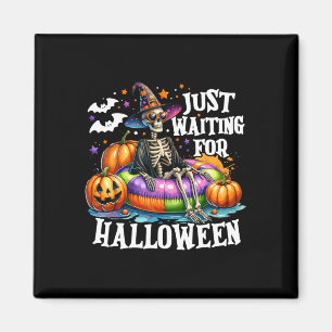 Just Waiting For Halloween Spooky Skeleton Summer  Magnet