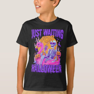 Just Waiting For Halloween Spooky Skeleton Summer T-Shirt