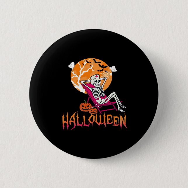 Just Waiting For Halloween Summer Nurse Skeleton P 6 Cm Round Badge (Front)