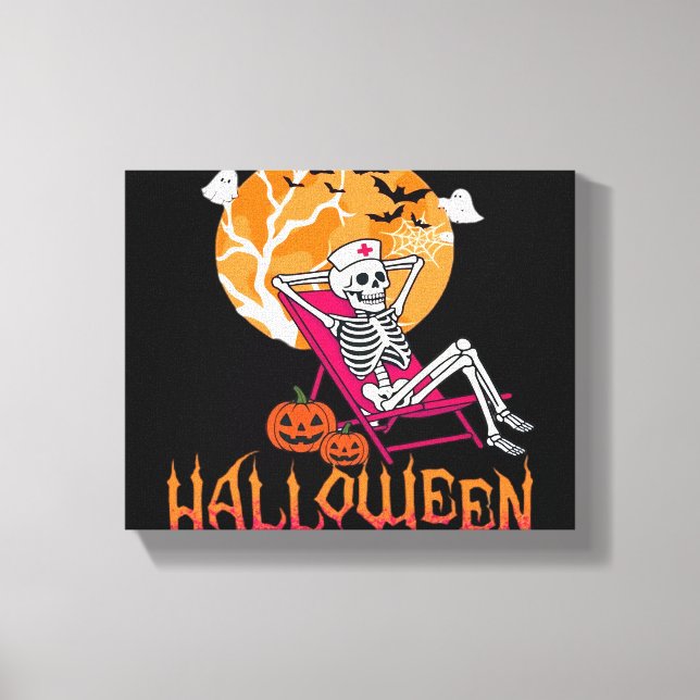 Just Waiting For Halloween Summer Nurse Skeleton P Canvas Print (Front)