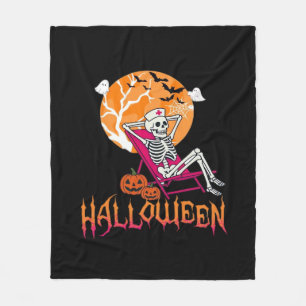 Just Waiting For Halloween Summer Nurse Skeleton P Fleece Blanket