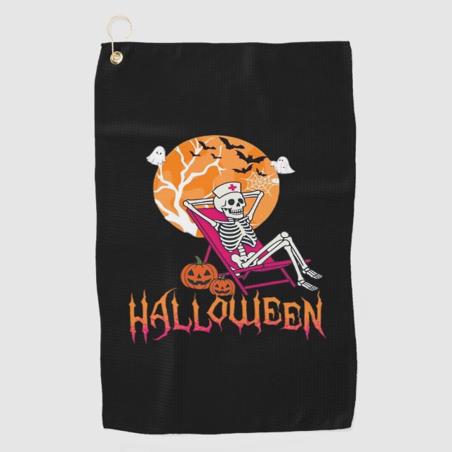 Just Waiting For Halloween Summer Nurse Skeleton P Golf Towel (Front)