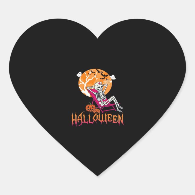 Just Waiting For Halloween Summer Nurse Skeleton P Heart Sticker (Front)