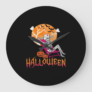Just Waiting For Halloween Summer Nurse Skeleton P Large Clock