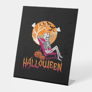 Just Waiting For Halloween Summer Nurse Skeleton P Pedestal Sign