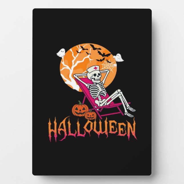 Just Waiting For Halloween Summer Nurse Skeleton P Plaque (Front)