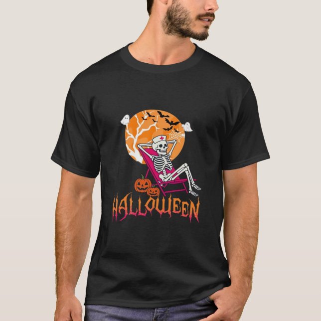 Just Waiting For Halloween Summer Nurse Skeleton P T-Shirt (Front)