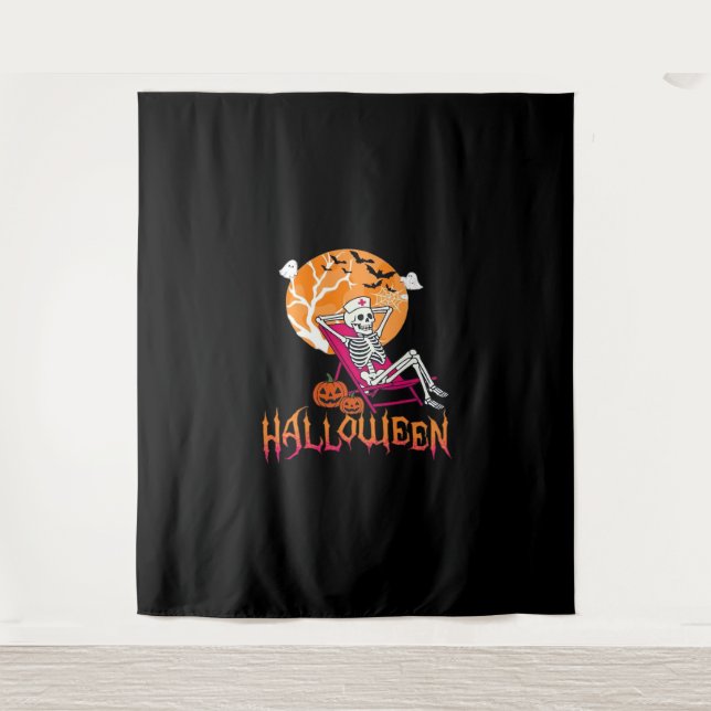 Just Waiting For Halloween Summer Nurse Skeleton P Tapestry (Front)