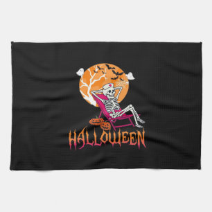 Just Waiting For Halloween Summer Nurse Skeleton P Tea Towel