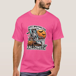 Just Waiting For Halloween Summerween Beach Skelet T-Shirt