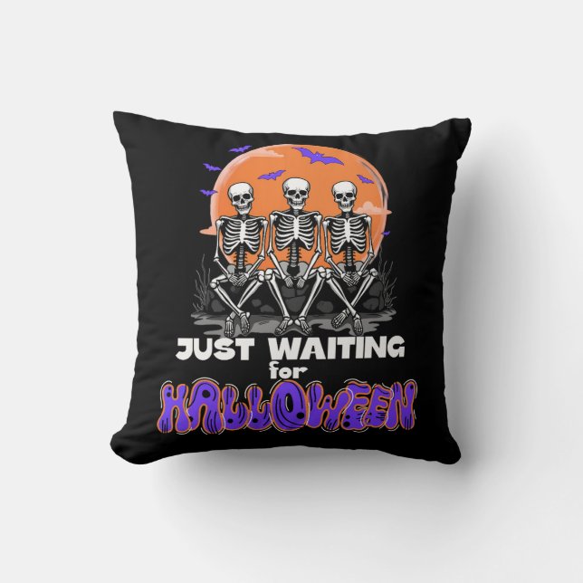 Just Waiting for Halloween, Three Skeletons  Cushion (Front)