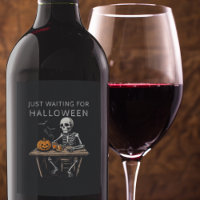 "Just Waiting for Halloween Wine Label | Funny