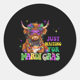 Just Waiting For Mardi Gras Cow Bead Mardi Gras Classic Round Sticker