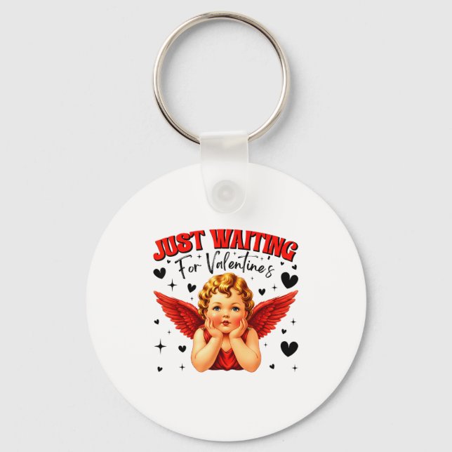 Just Waiting For Valentines Day Baby Cud Cute Vale Key Ring (Front)