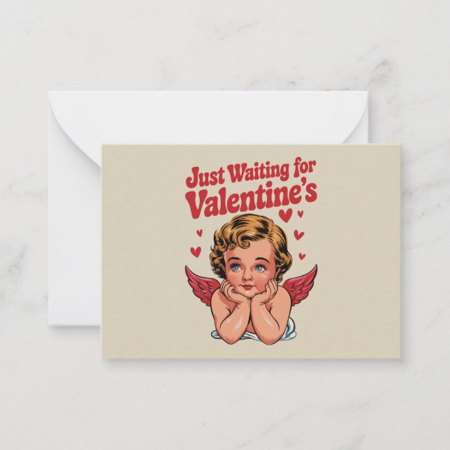 Just Waiting For Valentine's Retro Baby Cupid Love Card (Front)