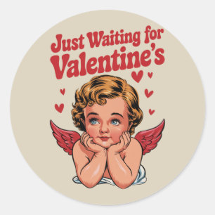 Just Waiting For Valentine's Retro Baby Cupid Love Classic Round Sticker